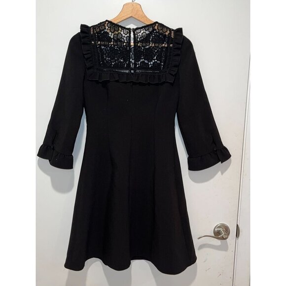 Kate Spade Black Ruffle Trim 3/4 Sleeves Lace Yoke Dress Women's Size 0 - Picture 8 of 11
